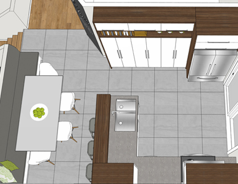Plan 3D pour aménagement de la cuisine sur mesure