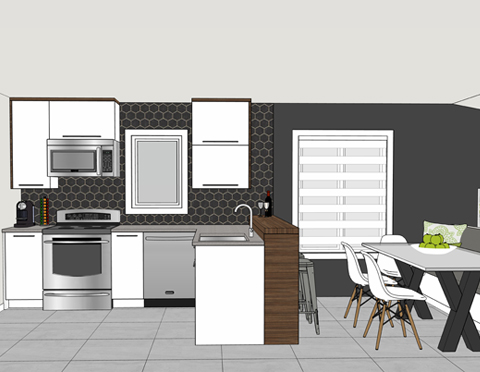 Croquis 3D pour design de la cuisine rénovée