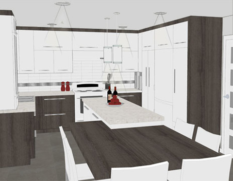 Croquis 3D pour le design de la cuisine