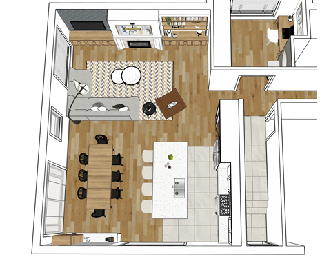 Plan 3D pour design de cuisine